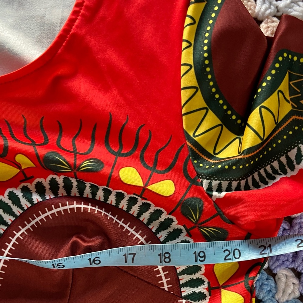 Red Dashiki African Style Midi Sheath Dress XXL XXLarge Volup Bodycon Plus Size - Picture 4 of 13